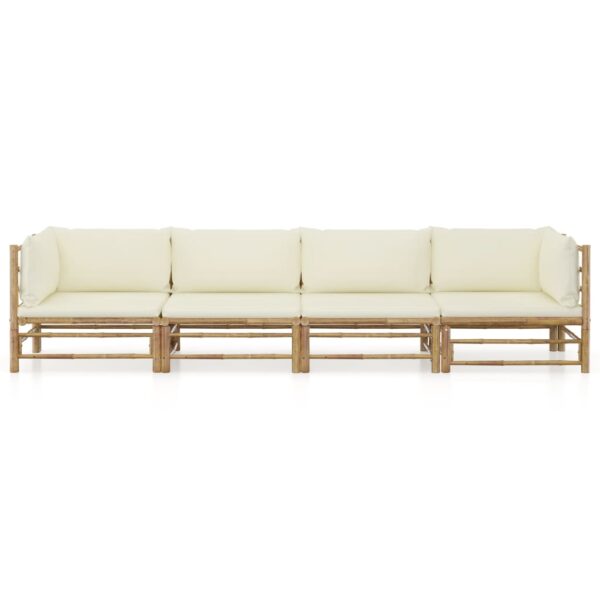 vidaXL 4 Piece Patio Lounge Set with Cream White Cushions Bamboo - Image 2