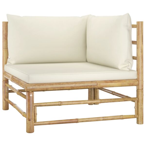 vidaXL 4 Piece Patio Lounge Set with Cream White Cushions Bamboo - Image 3