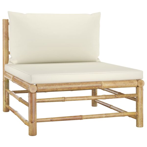 vidaXL 4 Piece Patio Lounge Set with Cream White Cushions Bamboo - Image 5