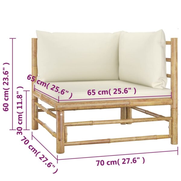 vidaXL 4 Piece Patio Lounge Set with Cream White Cushions Bamboo - Image 7