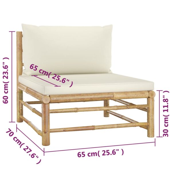 vidaXL 4 Piece Patio Lounge Set with Cream White Cushions Bamboo - Image 8