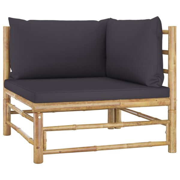 vidaXL 4 Piece Patio Lounge Set with Dark Gray Cushions Bamboo - Image 3