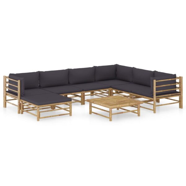 vidaXL 8 Piece Patio Lounge Set with Dark Gray Cushions Bamboo