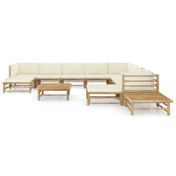 vidaXL 12 Piece Patio Lounge Set with Cream White Cushions Bamboo - Image 2