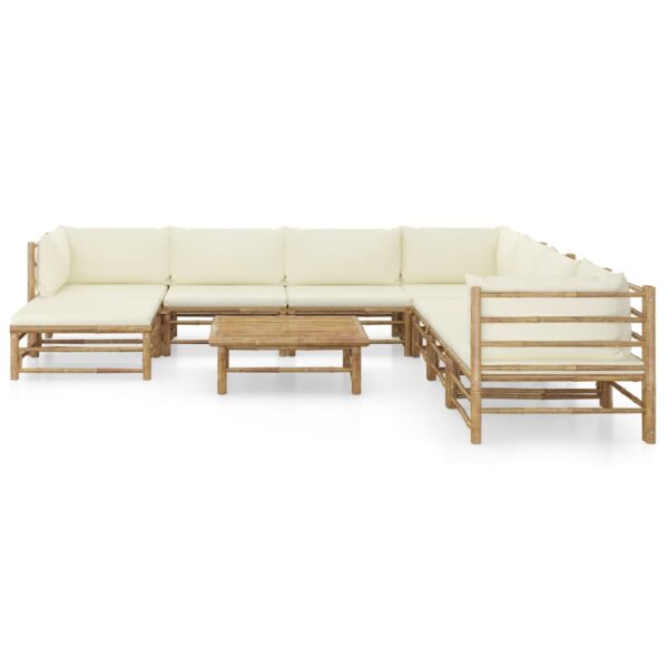 vidaXL 9 Piece Patio Lounge Set with Cream White Cushions Bamboo - Image 2