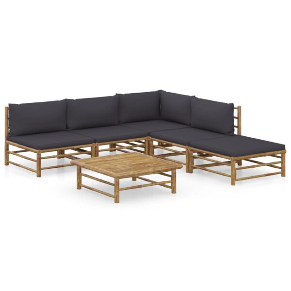 vidaXL 6 Piece Patio Lounge Set with Dark Gray Cushions Bamboo