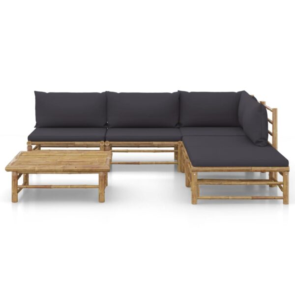 vidaXL 6 Piece Patio Lounge Set with Dark Gray Cushions Bamboo - Image 2