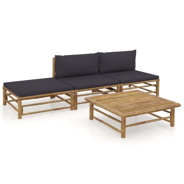 vidaXL 4 Piece Patio Lounge Set with Dark Gray Cushions Bamboo