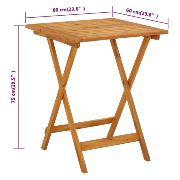 vidaXL Folding Patio Table 23.6"x23.6"x29.5" Solid Acacia Wood - Image 8