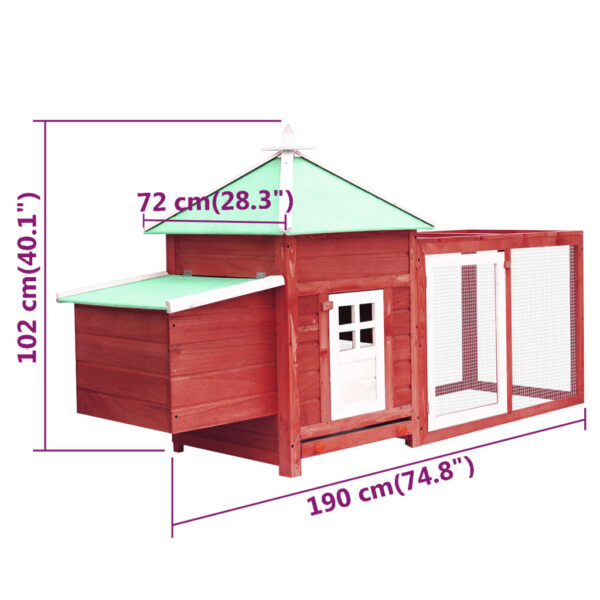 vidaXL Chicken Coop with Nest Box Red 74.8"x28.3"x40.2" Solid Firwood - Image 6