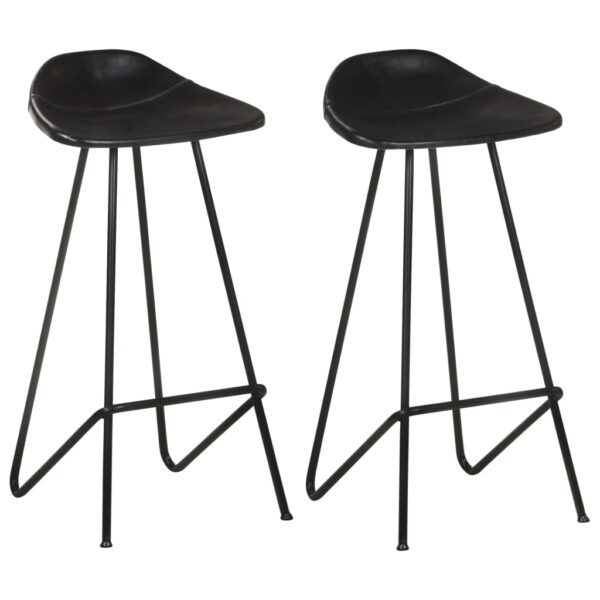 vidaXL Bar Stools 2 pcs Black Real Leather