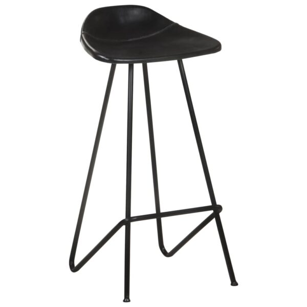 vidaXL Bar Stools 2 pcs Black Real Leather - Image 2