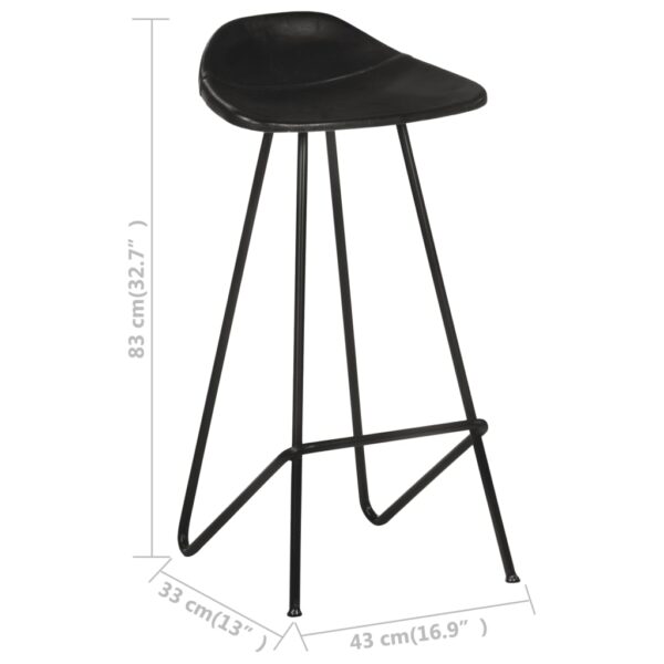 vidaXL Bar Stools 2 pcs Black Real Leather - Image 12