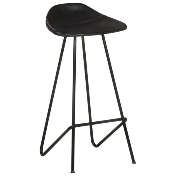 vidaXL Bar Stools 2 pcs Black Real Leather - Image 3