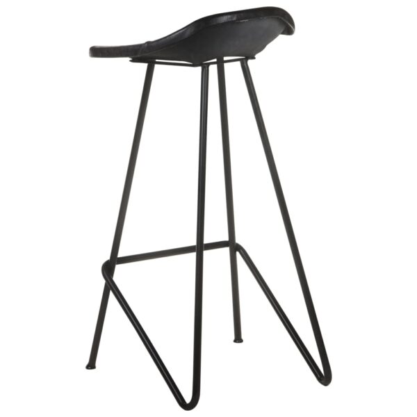 vidaXL Bar Stools 2 pcs Black Real Leather - Image 4