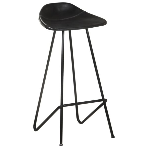 vidaXL Bar Stools 4 pcs Black Real Leather - Image 2