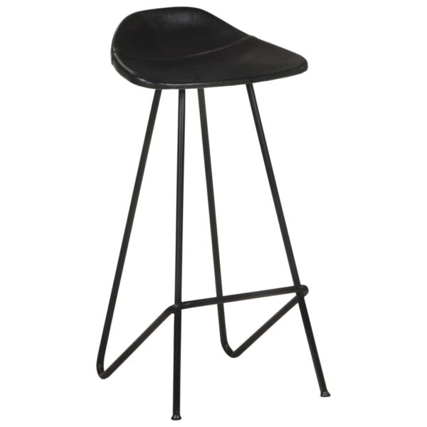 vidaXL Bar Stools 4 pcs Black Real Leather - Image 3