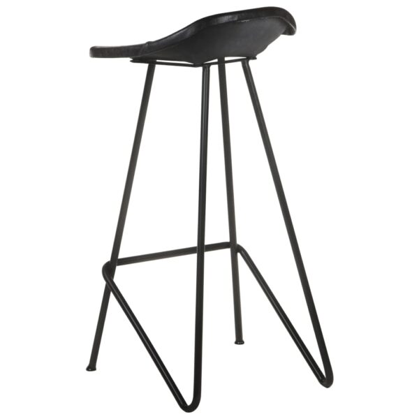 vidaXL Bar Stools 4 pcs Black Real Leather - Image 4