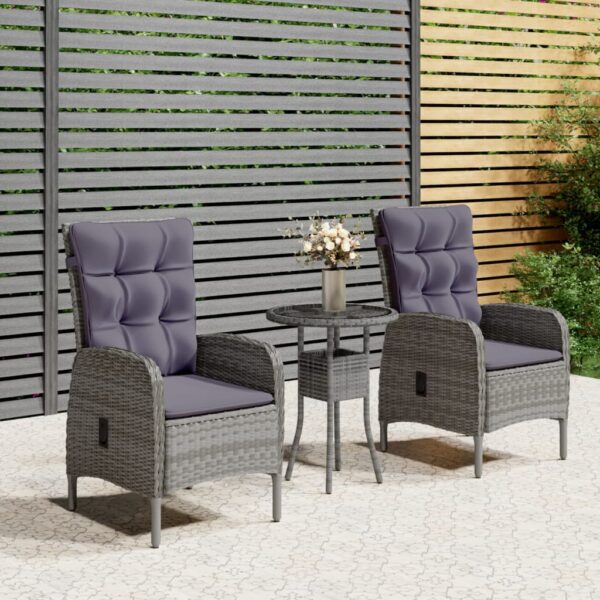 vidaXL 3 Piece Patio Bistro Set Poly Rattan Gray