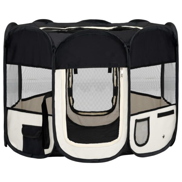 vidaXL Foldable Dog Playpen with Carrying Bag Black 35.4"x35.4"x22.8" - Image 2