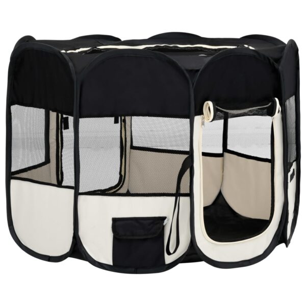 vidaXL Foldable Dog Playpen with Carrying Bag Black 35.4"x35.4"x22.8" - Image 3