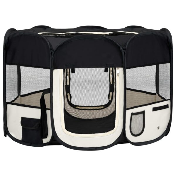 vidaXL Foldable Dog Playpen with Carrying Bag Black 43.3"x43.3"x22.8" - Image 2