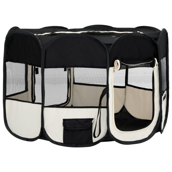 vidaXL Foldable Dog Playpen with Carrying Bag Black 43.3"x43.3"x22.8" - Image 3