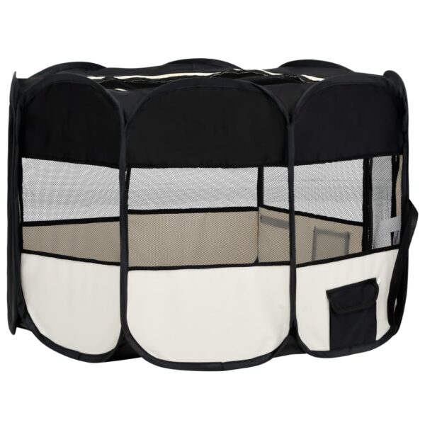 vidaXL Foldable Dog Playpen with Carrying Bag Black 43.3"x43.3"x22.8" - Image 4