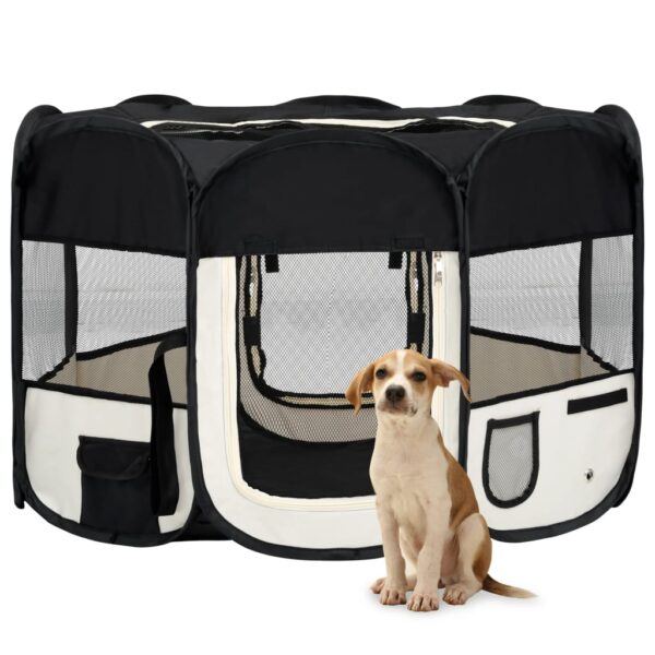 vidaXL Foldable Dog Playpen with Carrying Bag Black 43.3"x43.3"x22.8"