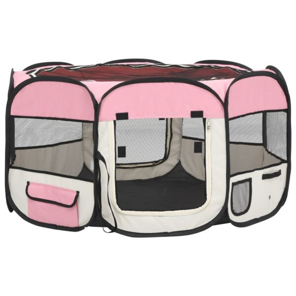 vidaXL Foldable Dog Playpen with Carrying Bag Pink 49.2"x49.2"x24" - Image 2