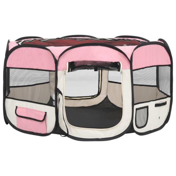 vidaXL Foldable Dog Playpen with Carrying Bag Pink 49.2"x49.2"x24" - Image 3