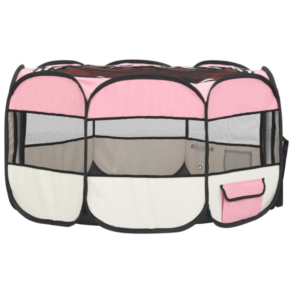 vidaXL Foldable Dog Playpen with Carrying Bag Pink 49.2"x49.2"x24" - Image 4