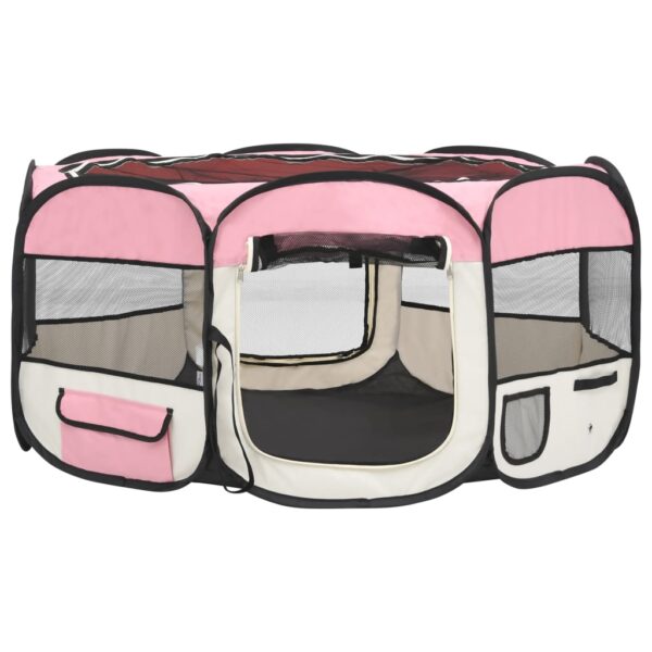 vidaXL Foldable Dog Playpen with Carrying Bag Pink 57.1"x57.1"x24" - Image 3