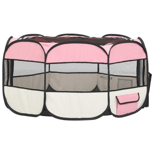 vidaXL Foldable Dog Playpen with Carrying Bag Pink 57.1"x57.1"x24" - Image 4