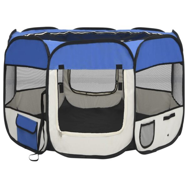 vidaXL Foldable Dog Playpen with Carrying Bag Blue 35.4"x35.4"x22.8" - Image 2