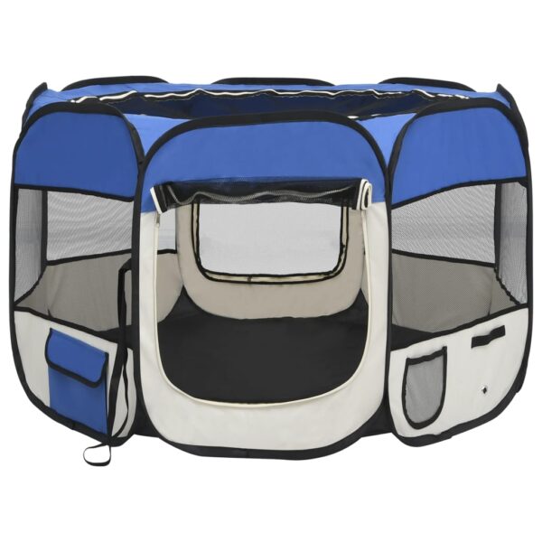 vidaXL Foldable Dog Playpen with Carrying Bag Blue 35.4"x35.4"x22.8" - Image 3