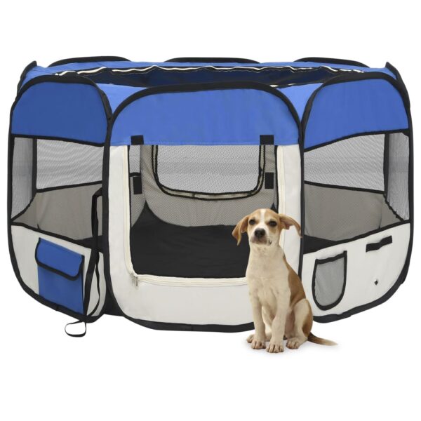 vidaXL Foldable Dog Playpen with Carrying Bag Blue 43.3"x43.3"x22.8"