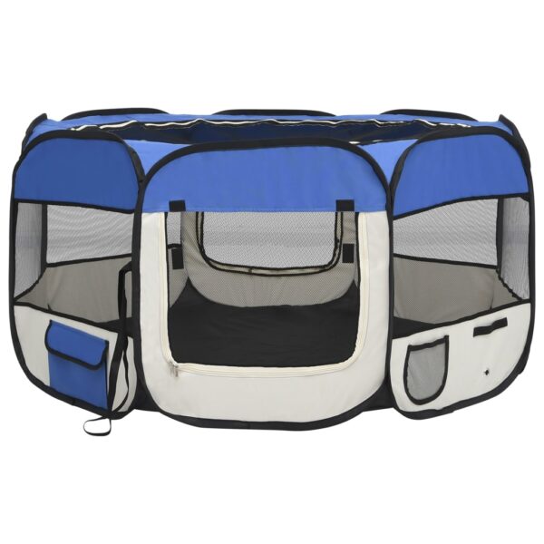 vidaXL Foldable Dog Playpen with Carrying Bag Blue 49.2"x49.2"x24" - Image 2