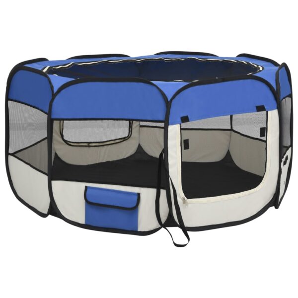 vidaXL Foldable Dog Playpen with Carrying Bag Blue 49.2"x49.2"x24" - Image 4