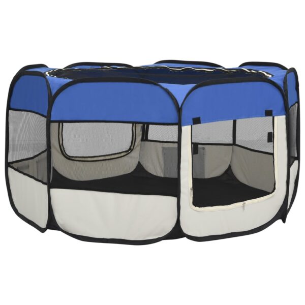 vidaXL Foldable Dog Playpen with Carrying Bag Blue 49.2"x49.2"x24" - Image 6