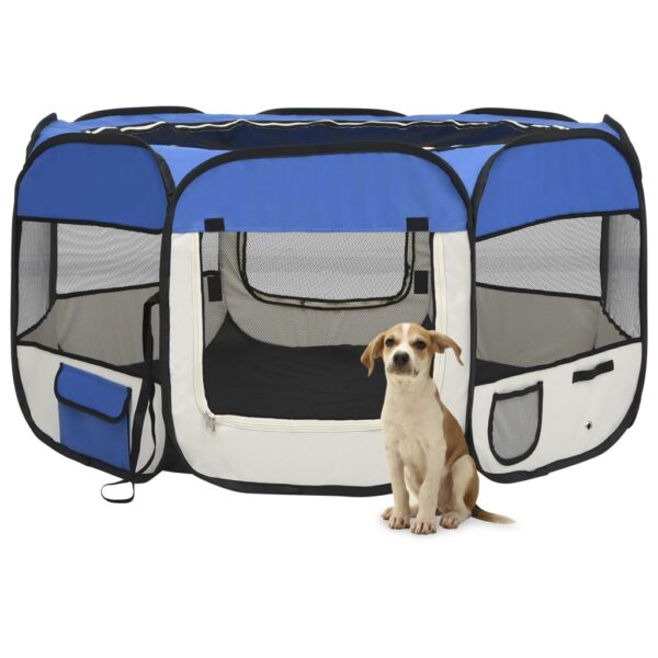 vidaXL Foldable Dog Playpen with Carrying Bag Blue 49.2"x49.2"x24"