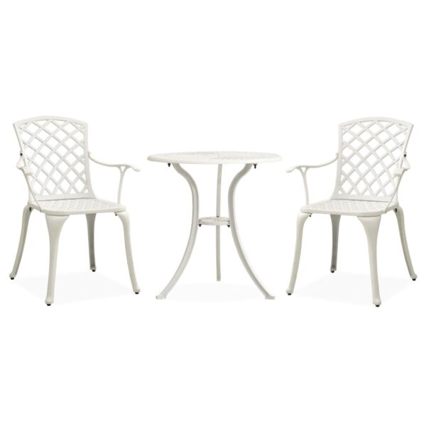 vidaXL 3 Piece Bistro Set Cast Aluminum White