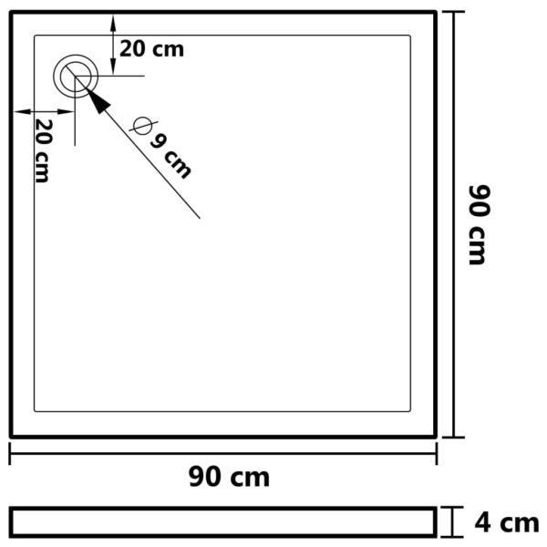 vidaXL Shower Base Tray with Dots White 35.4"x35.4"x1.6" ABS - Image 7