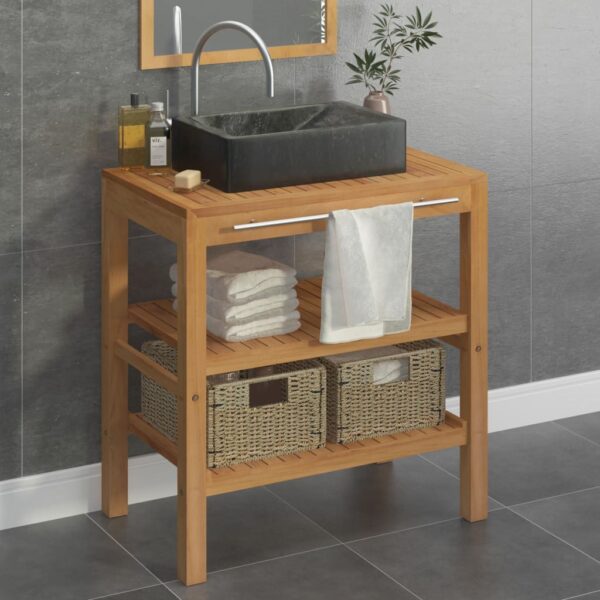 vidaXL Bathroom Vanity Cabinet Solid Teak with Sink Marble Black