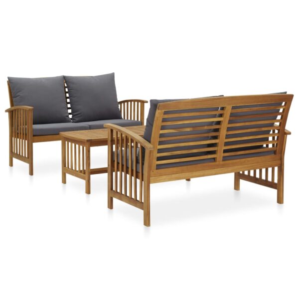 vidaXL 3 Piece Patio Lounge Set with Cushions Solid Acacia Wood