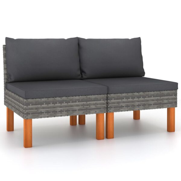 vidaXL Middle Sofas 2 pcs Poly Rattan and Solid Eucalyptus Wood