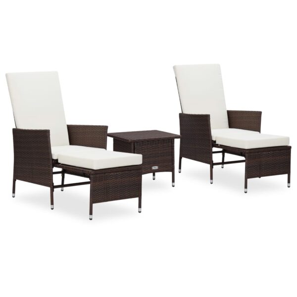 vidaXL 3 Piece Patio Lounge Set with Cushions Poly Rattan Brown