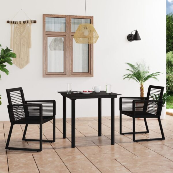 vidaXL 3 Piece Patio Dining Set PVC Rattan Black