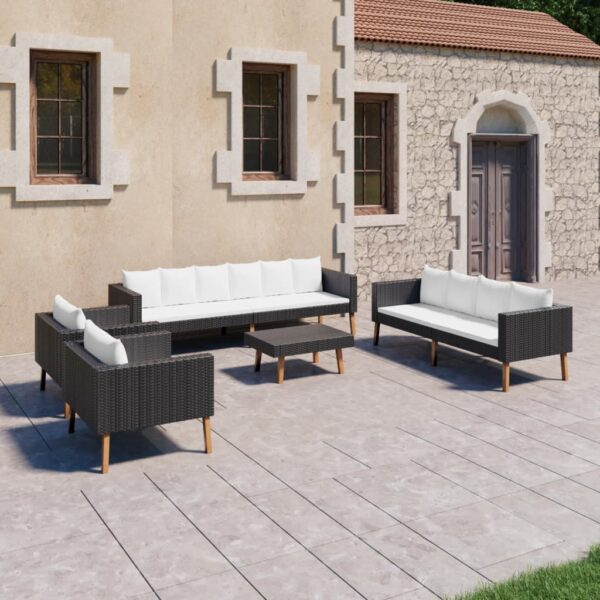 vidaXL 5 Piece Patio Lounge Set with Cushions Poly Rattan Black