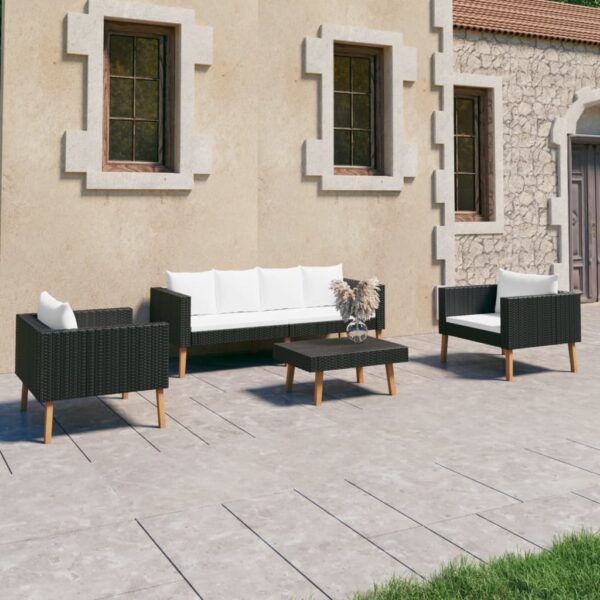 vidaXL 4 Piece Patio Lounge Set with Cushions Poly Rattan Black